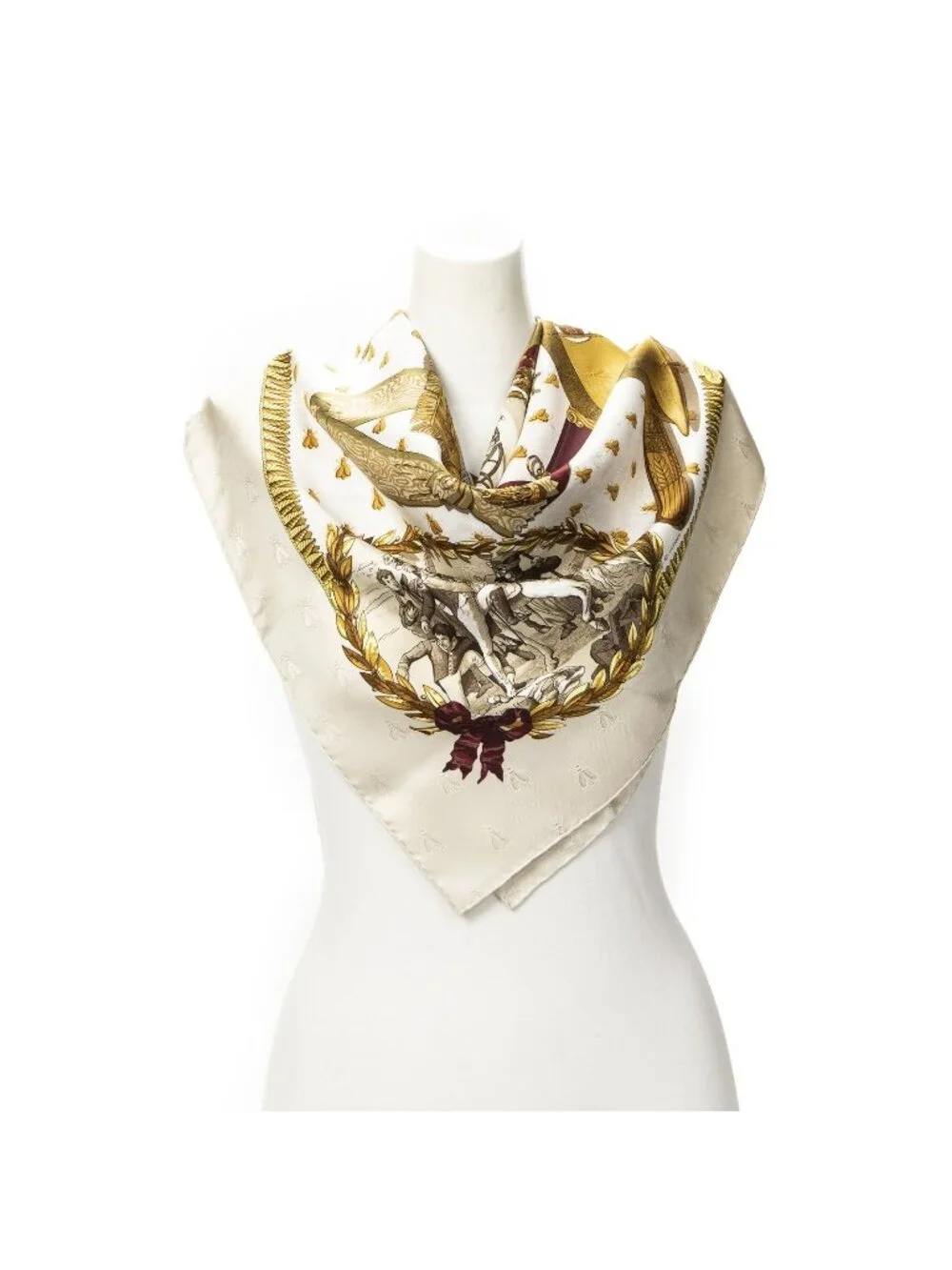 ★SOLD★ Hermes Scarf Beige Red Green 100% Jacquard Silk - Picture 1 of 5